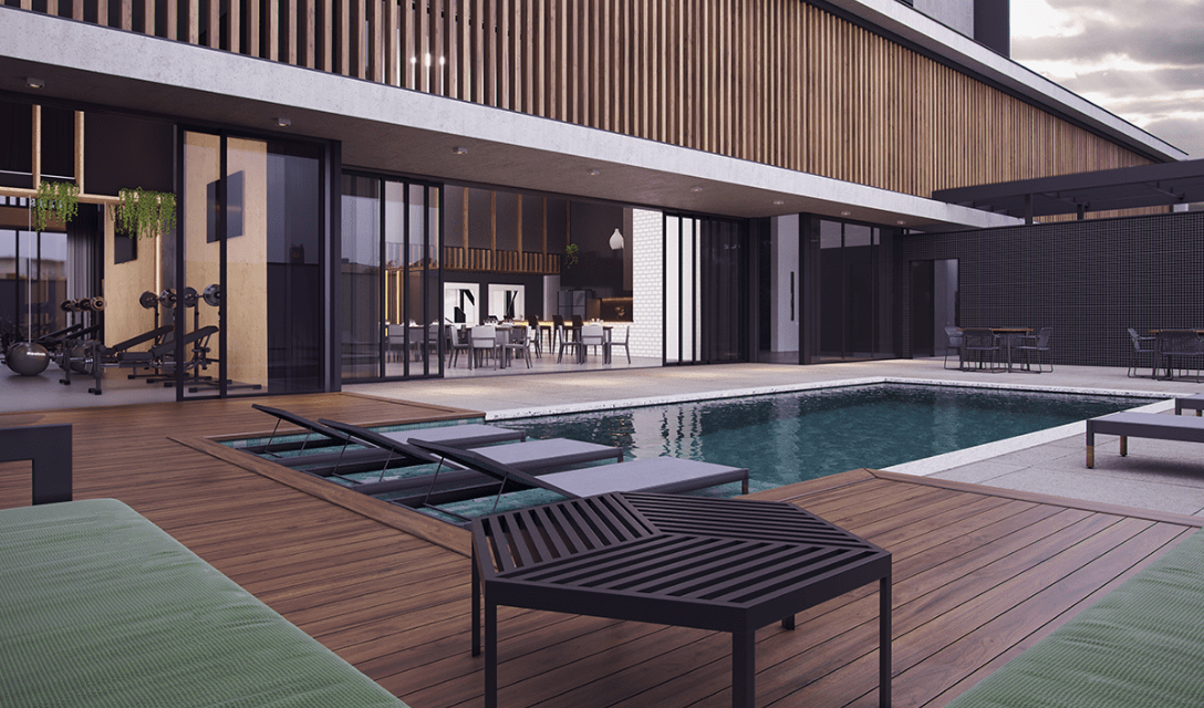 Área de lazer com piscina do Residencial Lumini